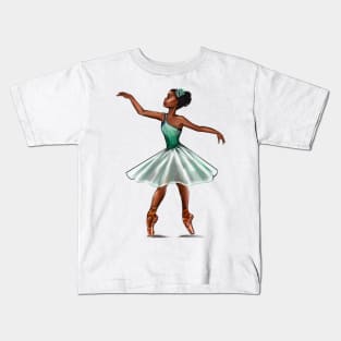 Ballerina in green tutu, ballerina doing pirouette in green coloured/coloured tutu  - brown skin ballerina Kids T-Shirt